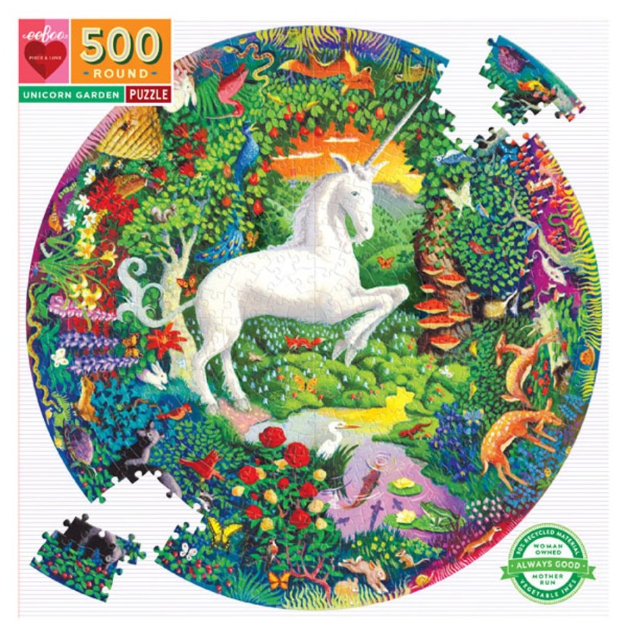 By Category eeBoo | Eeboo Round Puzzle - Unicorn (500 Pieces, 12+ Yrs)