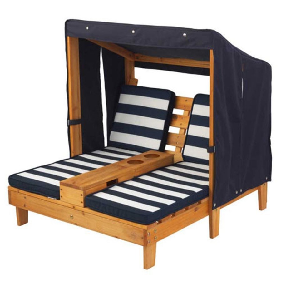 By Category KidKraft | Kidkraft Double Chaise Lounge With Cup Holders - Honey With Navy And White Stripes (3-5 Years)