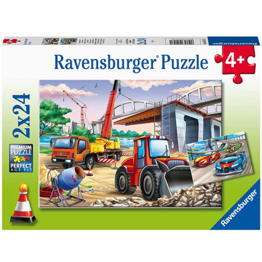 By Category Ravensburger | Ravensburger 2 In 1 Construction & Cars Puzzle (2 X 24 Pieces, 4+ Yrs)