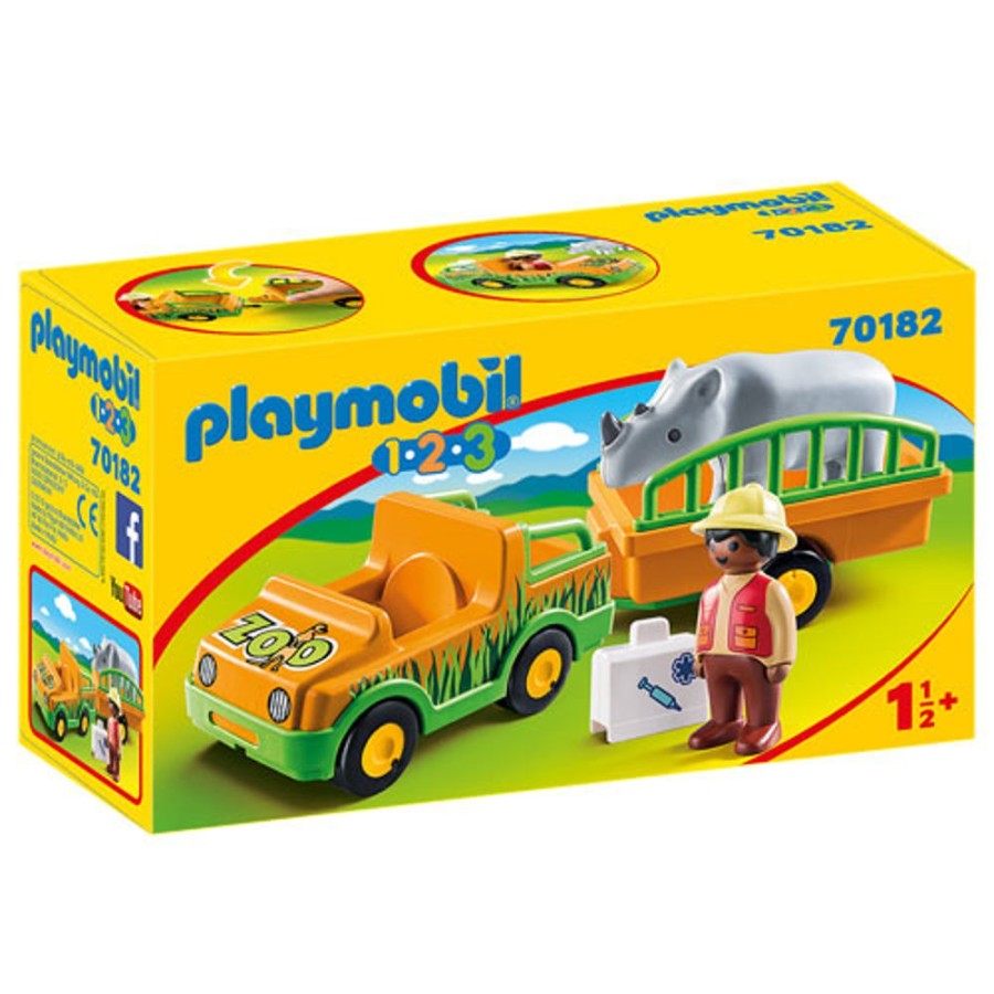 By Category Playmobil | Playmobil 1.2.3. Zoo Vehicle With Rhinoceros (18 Mths +)