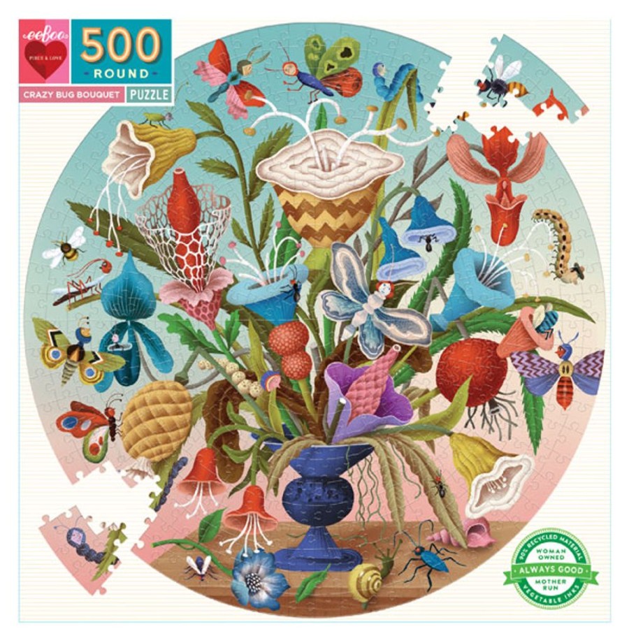 By Category eeBoo | Eeboo Round Puzzle - Crazy Bug Bouquet (500 Pieces, 12+ Yrs)