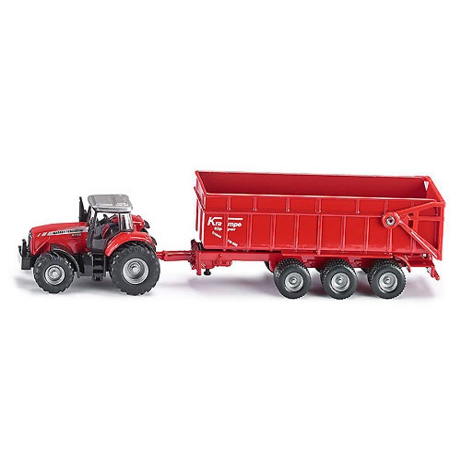 By Category Siku | Siku Diecast Farm Vehicle - Massey Ferguson Tractor With Trailer (1:87 Scale)