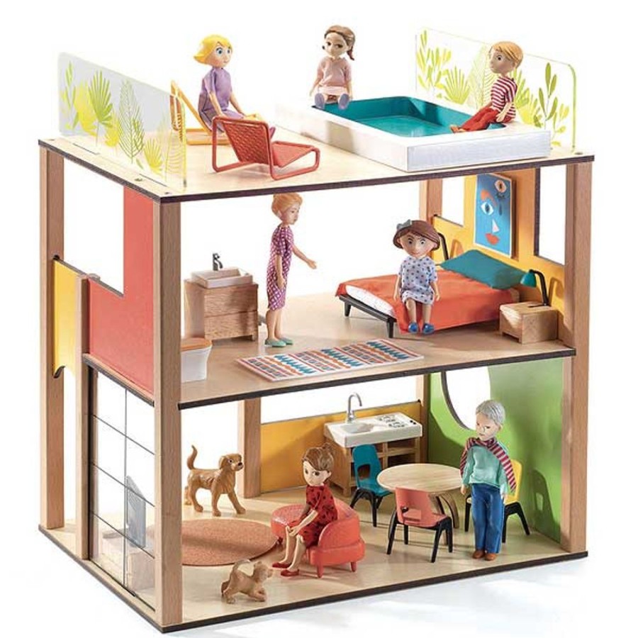 By Category Djeco | Djeco City House Dollhouse With Furniture