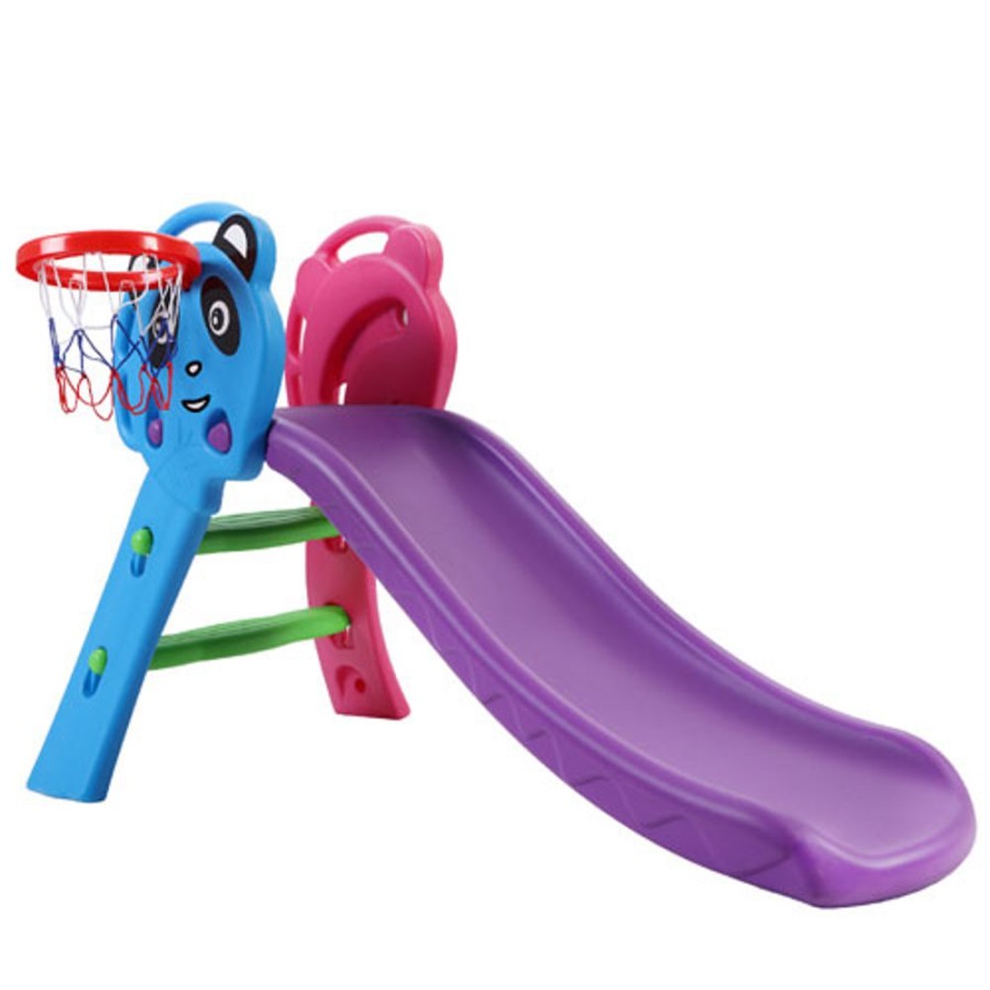 By Category Keezi | Keezi Kids Panda Toddler Slide With Basketball Hoop