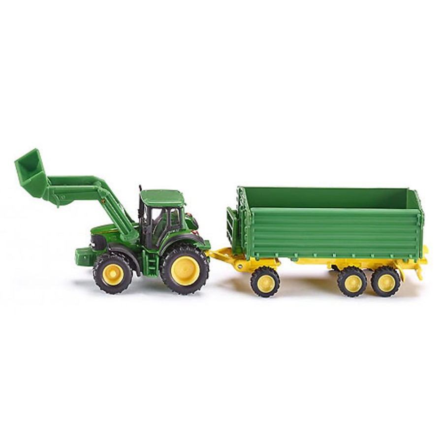 By Category Siku | Siku Diecast Farm Vehicle - John Deere Front Loader Tractor And Trailer (1:87 Scale)